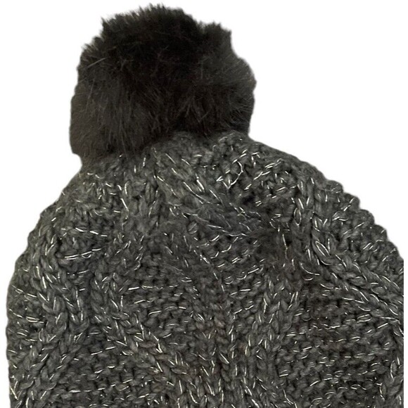 HM Sweater Knit Beanie Hat Infinity Scarf Set Ivory Gold Sequins Gray Metallic - Picture 6 of 11